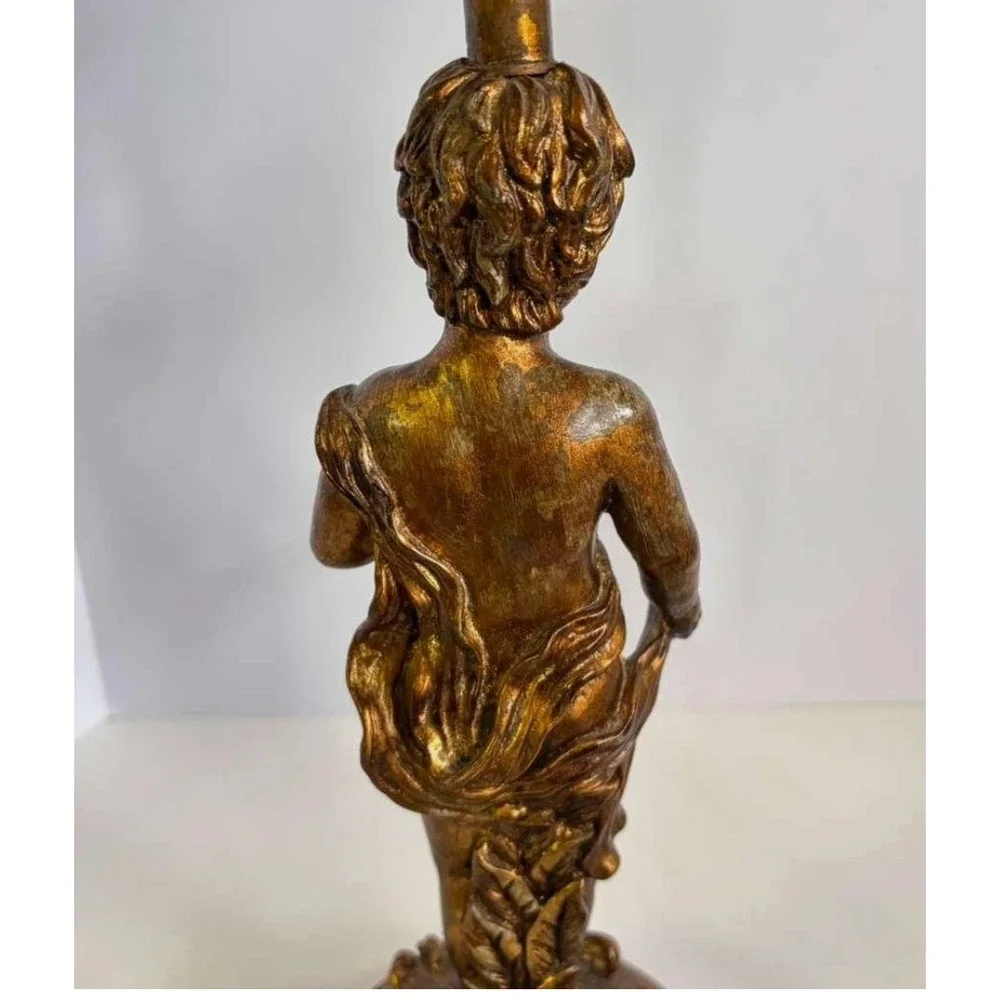 Set Of 2 MCM Neoclassical Hollywood Regency Gold Cherub Composite Lamp 17
